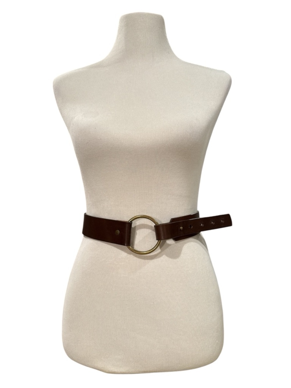 Banana Republic Genuine Brown Leather O-Ring Women’s Belt Brass Circle Buckle - Picture 2 of 9